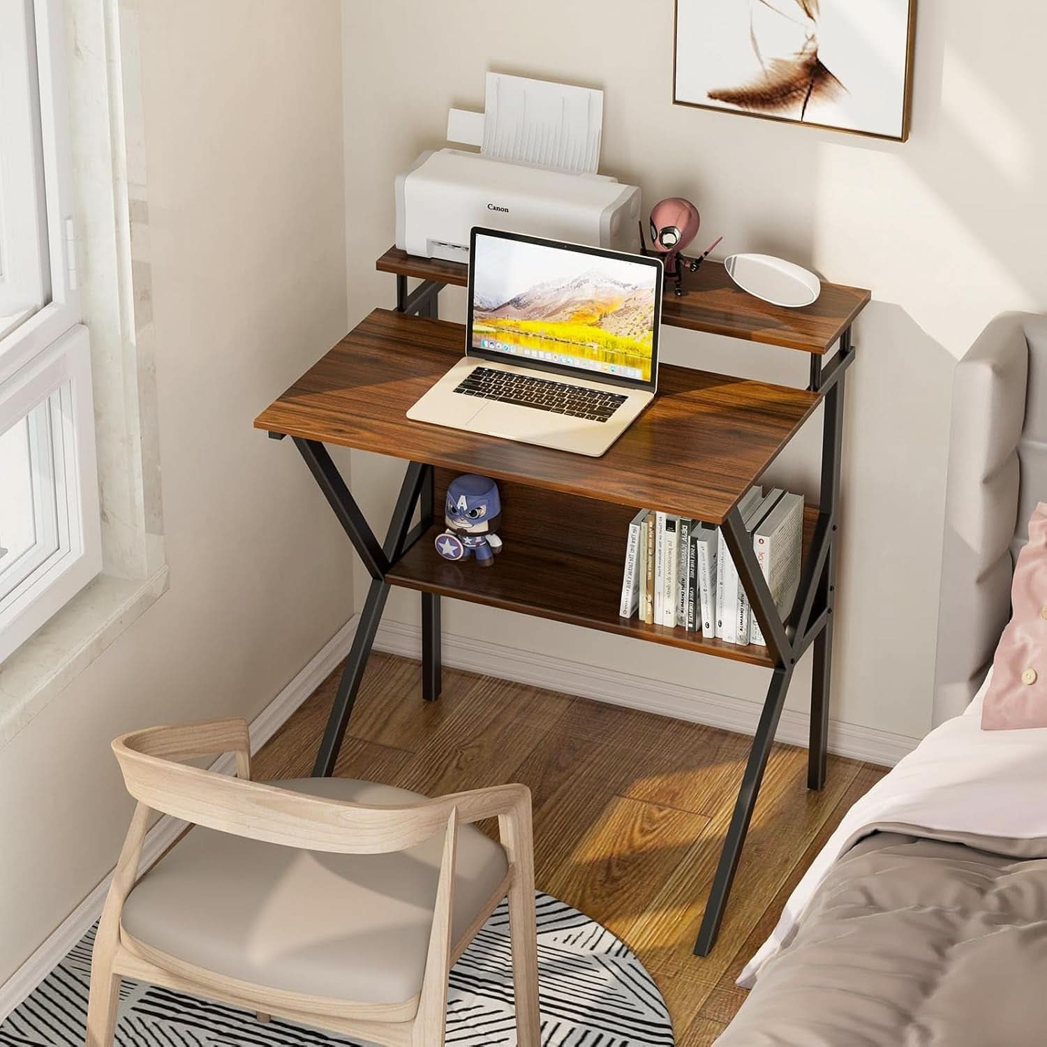 Espresso 27.5 Inch Compact Desk With Monitor Stand