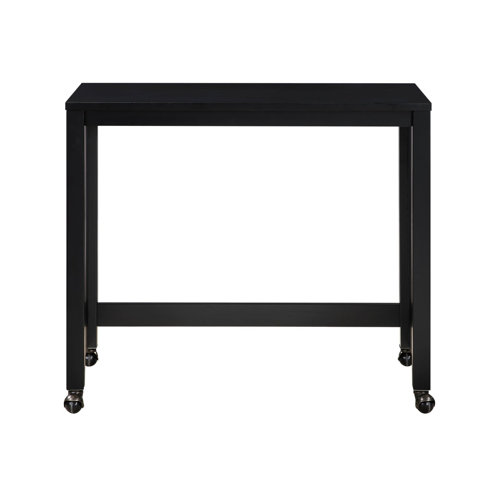 Desks and Stool Set 3pc Black Finish Rolling Desk with Casters, 2 Charging ports Home Office Furniture